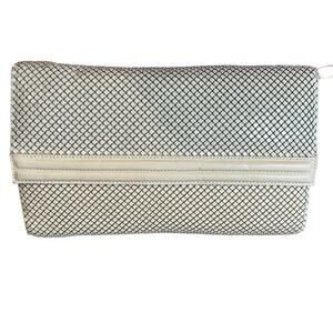 Vintage 80s Whiting & Davis Classic Large Clutch Bag Off White